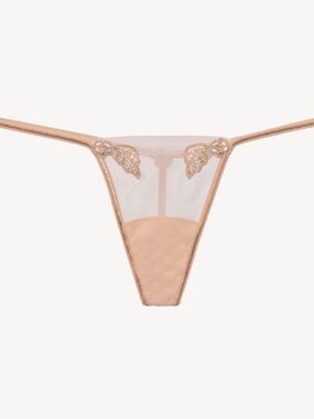 La Perla Sheer Embroidered Thong in Nude Blush